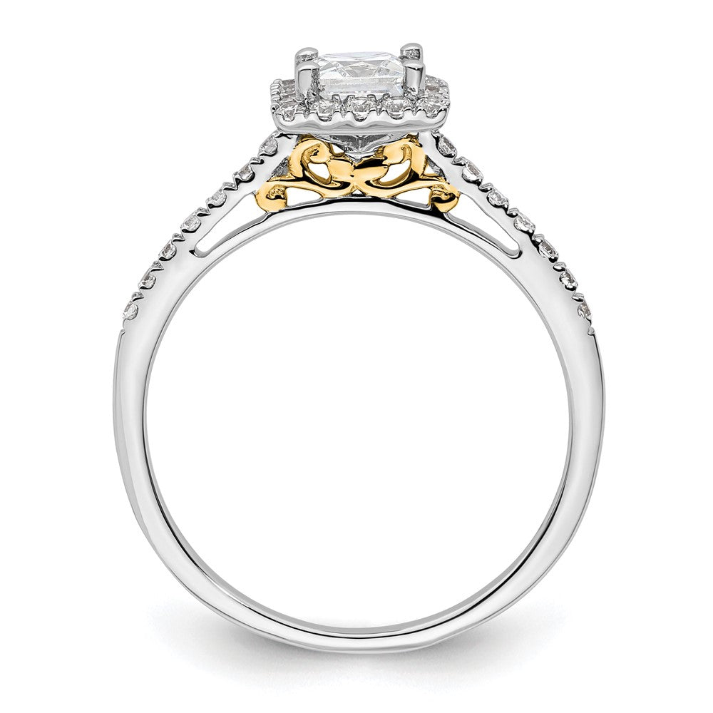 14k Two-tone Halo (Holds 1/2 carat () Princess Center) 1/3 carat Diamond Semi-mount Engagement Ring