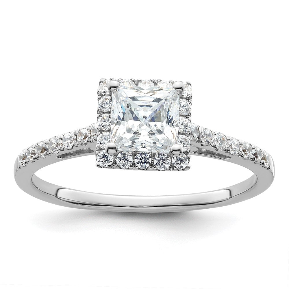 14k White Gold Halo (Holds 3/4 carat () Princess Center) 1/3 carat Diamond Semi-mount Engagement Ring