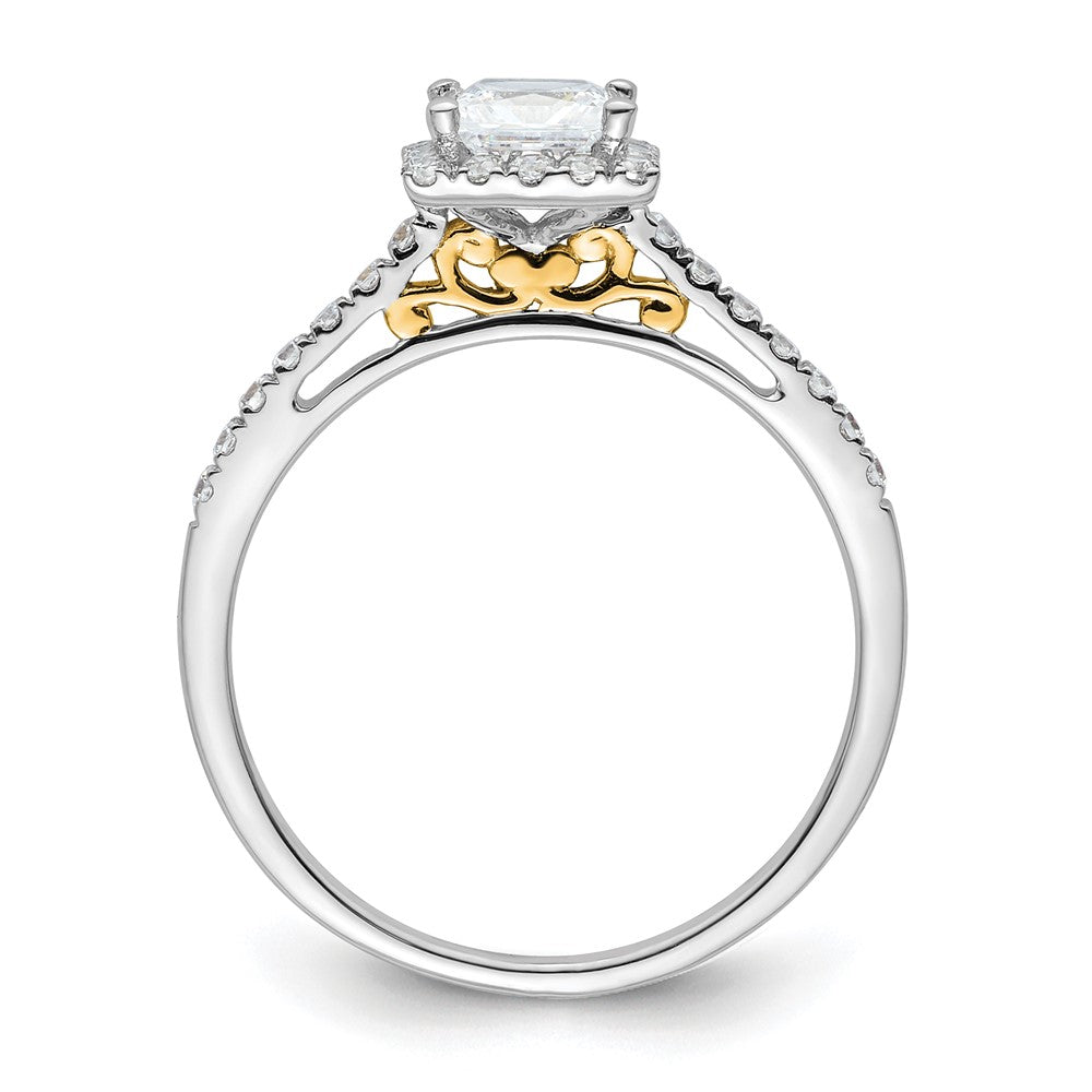 14k Two-tone Halo (Holds 3/4 carat () Princess Center) 1/3 carat Diamond Semi-mount Engagement Ring