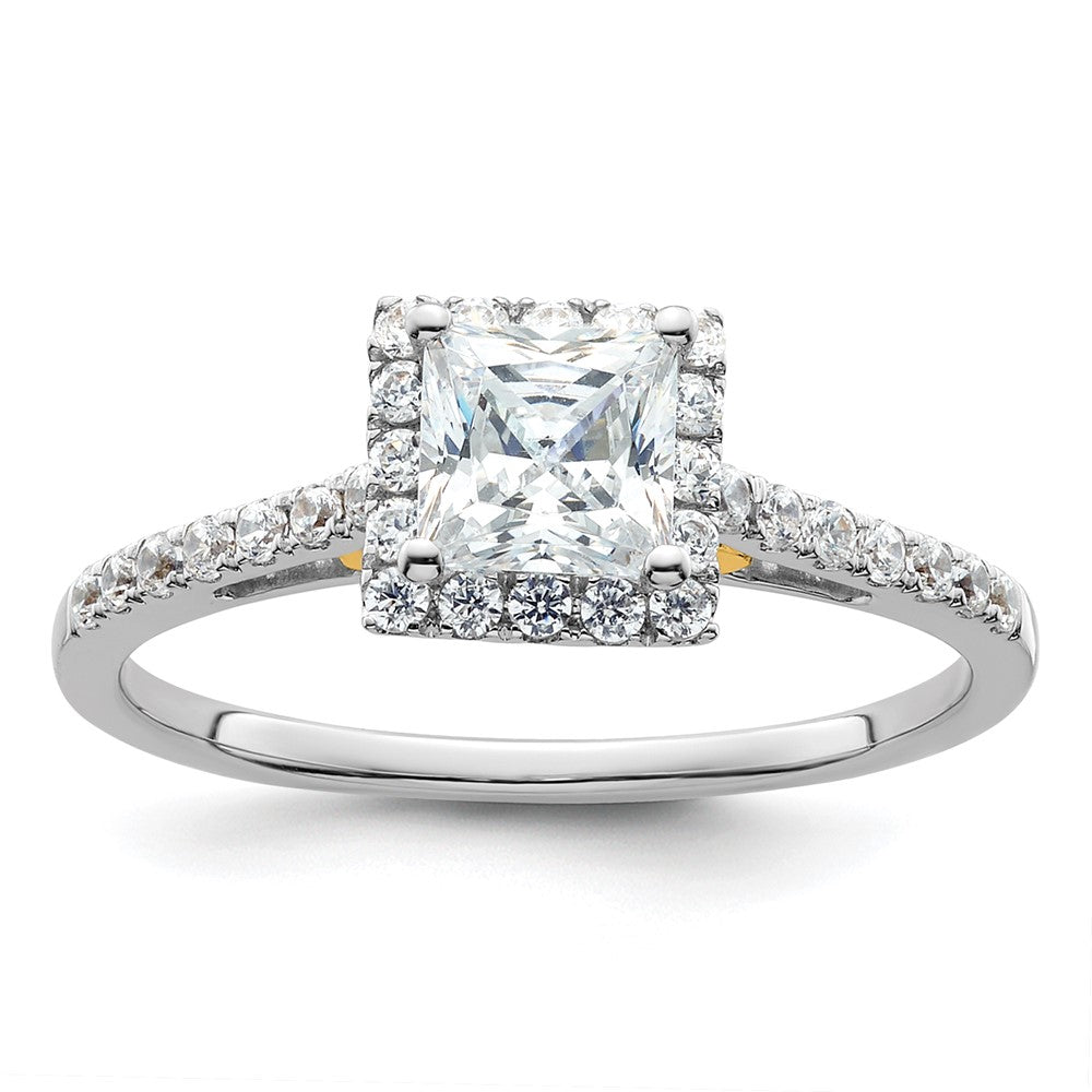 14k Two-tone Halo (Holds 3/4 carat () Princess Center) 1/3 carat Diamond Semi-mount Engagement Ring