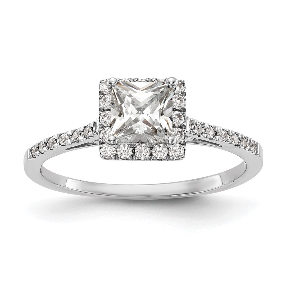 14k White Gold Halo (Holds 1 carat () Princess Center) 1/3 carat Diamond Semi-mount Engagement Ring