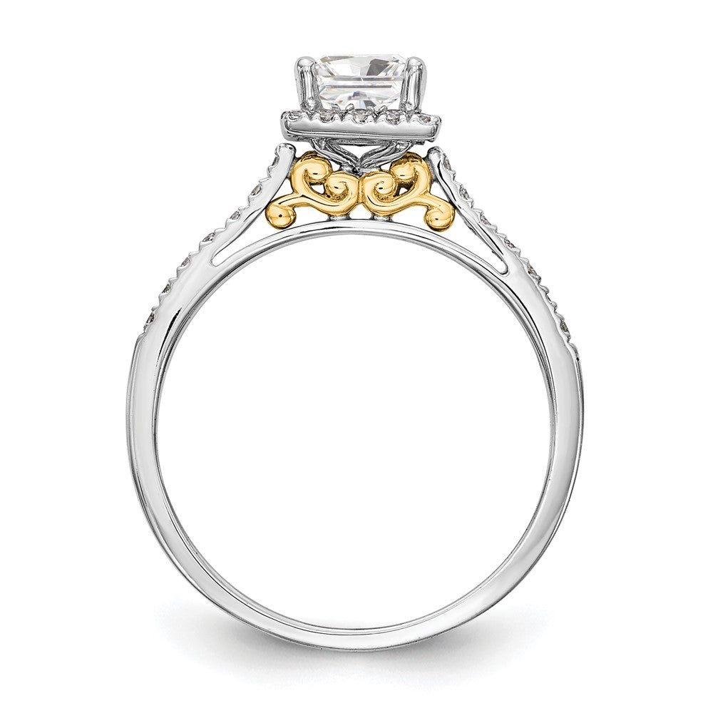 14k Two-tone Halo (Holds 1 carat () Princess Center) 1/3 carat Diamond Semi-mount Engagement Ring