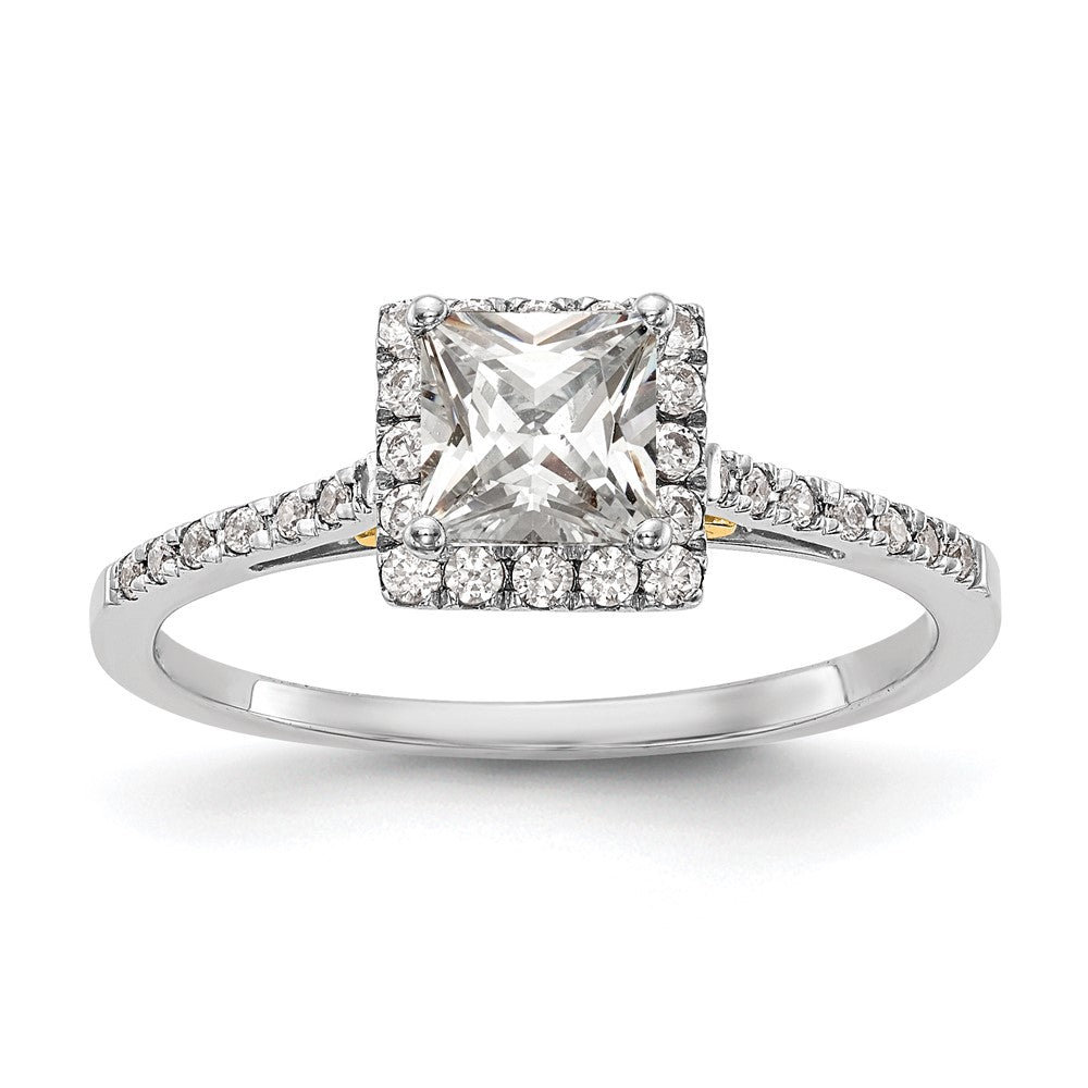 14k Two-tone Halo (Holds 1 carat () Princess Center) 1/3 carat Diamond Semi-mount Engagement Ring