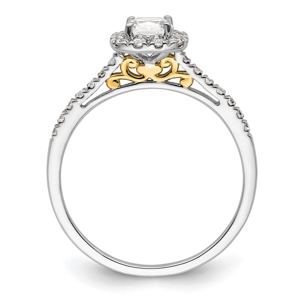 14k Two-tone Halo (Holds 1/2 carat () Cushion Center) 1/4 carat Diamond Semi-mount Engagement Ring