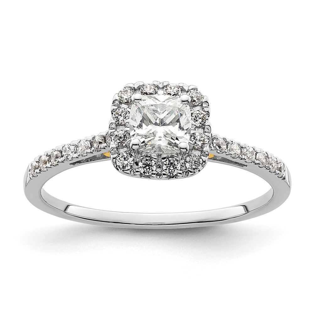 14k Two-tone Halo (Holds 1/2 carat () Cushion Center) 1/4 carat Diamond Semi-mount Engagement Ring