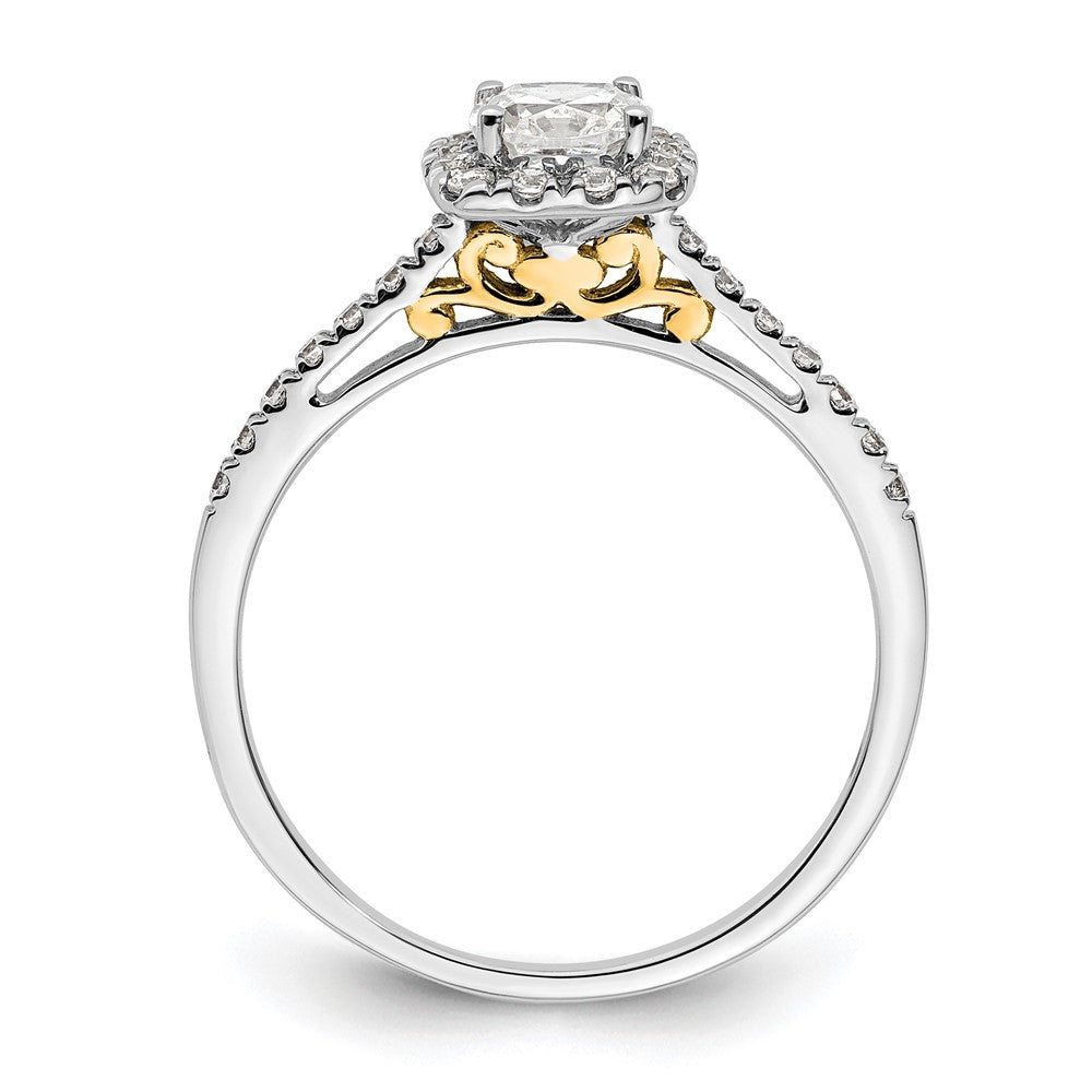 14k Two-tone Halo (Holds 3/4 carat () Cushion Center) 1/4 carat Diamond Semi-mount Engagement Ring