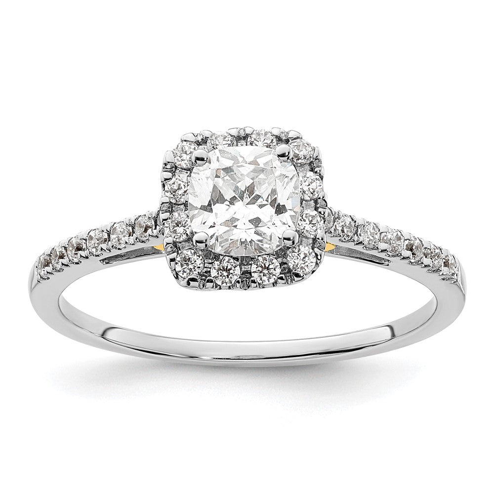 14k Two-tone Halo (Holds 3/4 carat () Cushion Center) 1/4 carat Diamond Semi-mount Engagement Ring