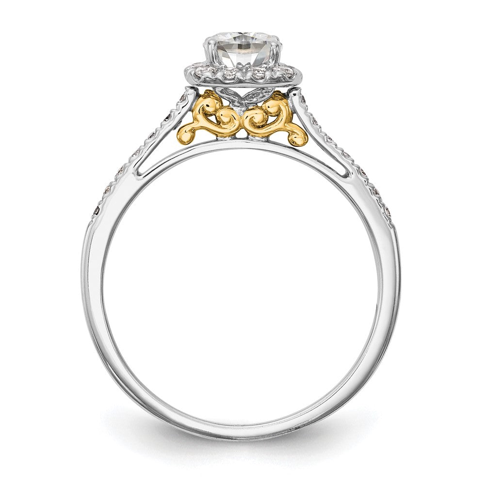 14k Two-tone Halo (Holds 1 carat () Cushion Center) 1/4 carat Diamond Semi-mount Engagement Ring