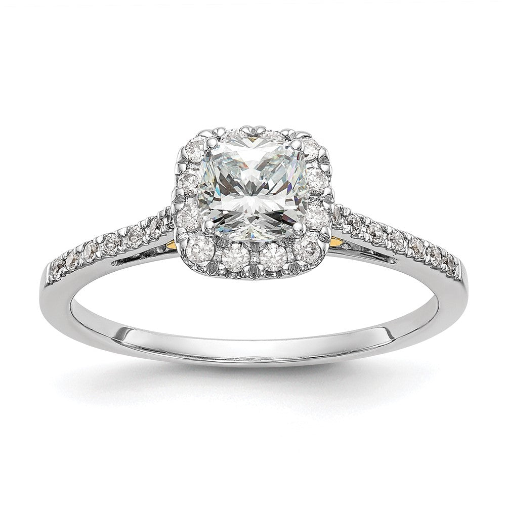 14k Two-tone Halo (Holds 1 carat () Cushion Center) 1/4 carat Diamond Semi-mount Engagement Ring