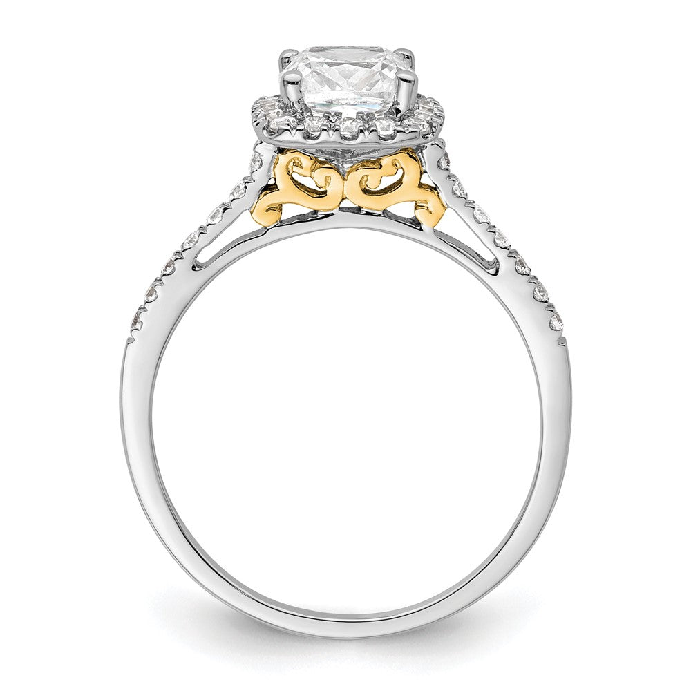 14k Two-tone Halo (Holds 1.25 carat () Cushion Center) 1/4 carat Diamond Semi-mount Engagement Ring