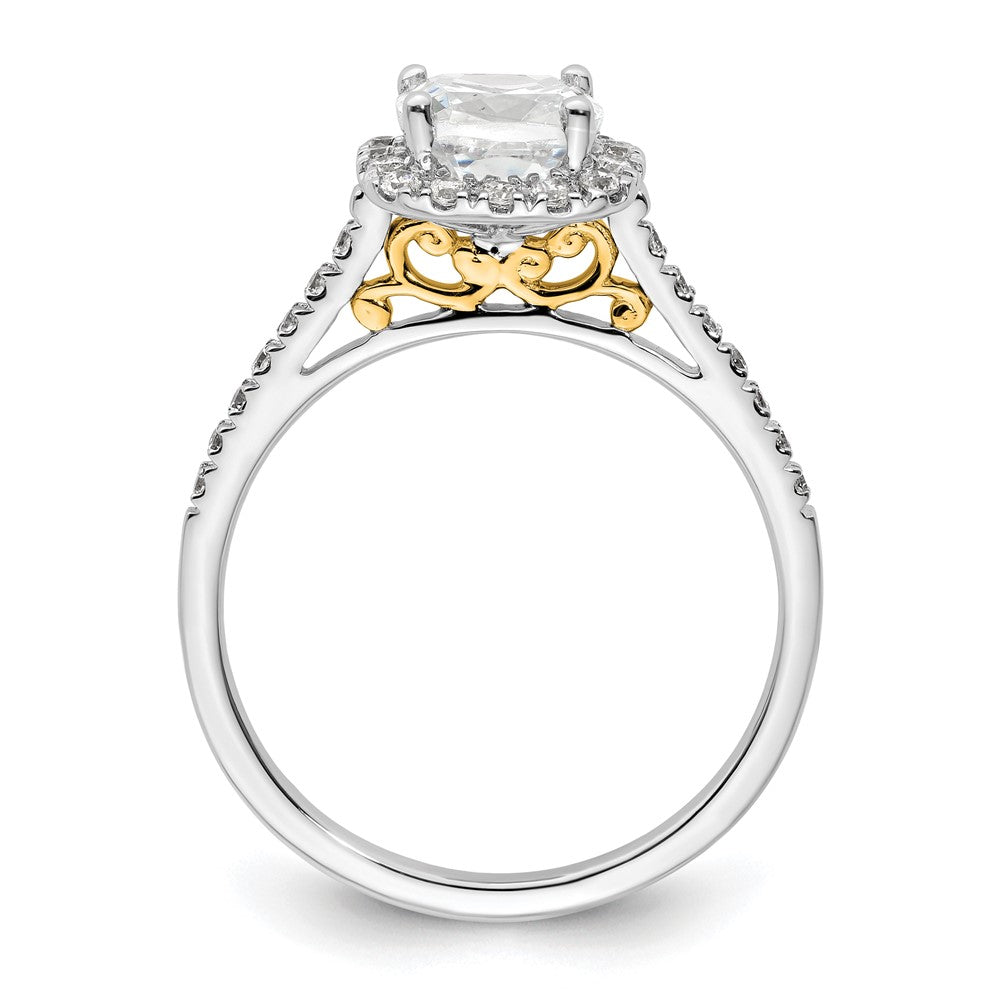 14k Two-tone Halo (Holds 1.5 carat () Cushion Center) 1/4 carat Diamond Semi-mount Engagement Ring