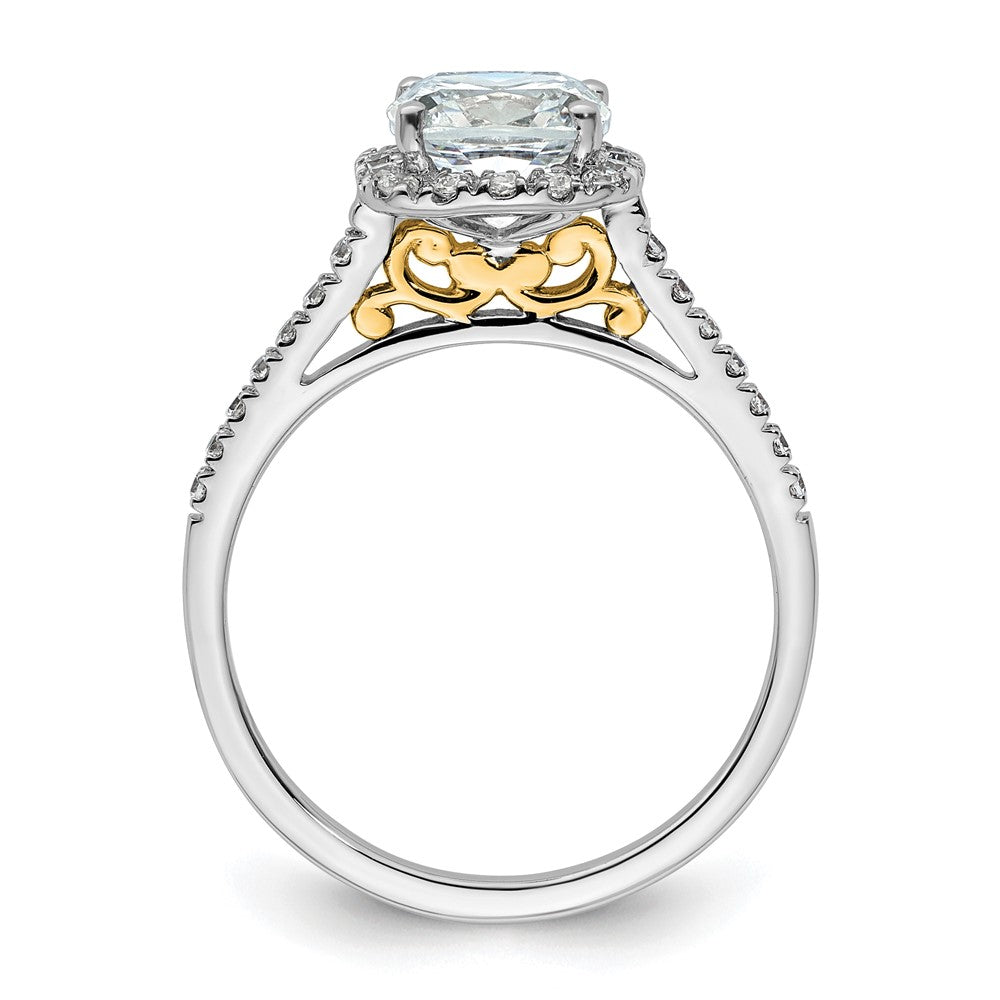 14k Two-tone Halo (Holds 1.75 carat () Cushion Center) 1/4 carat Diamond Semi-mount Engagement Ring