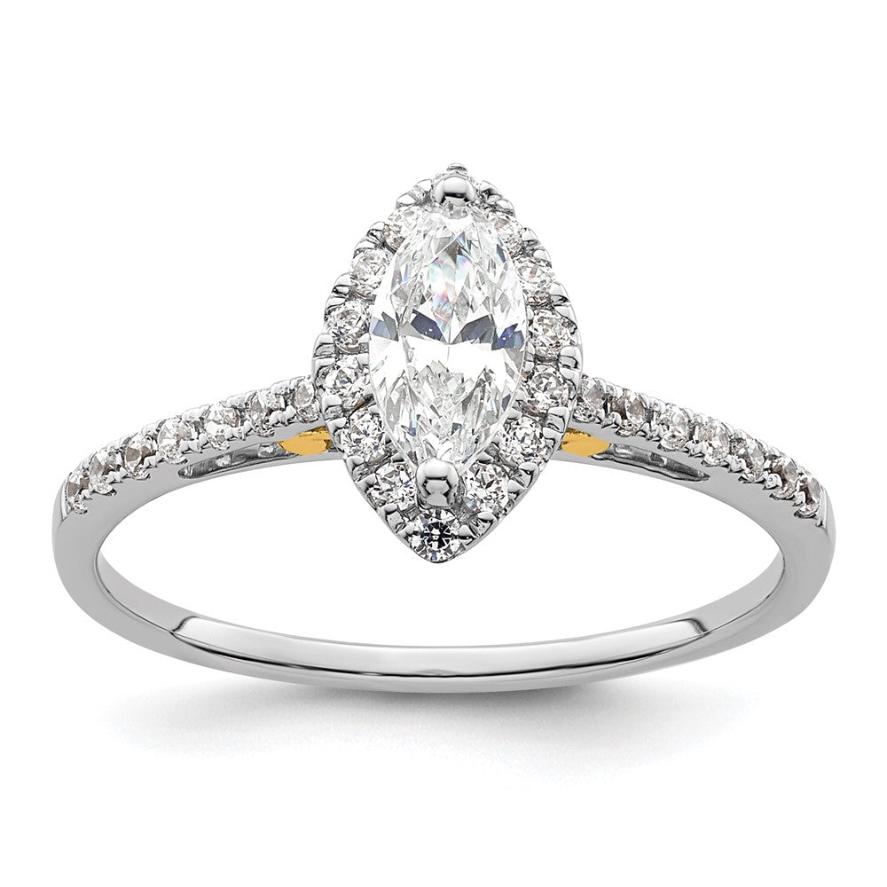 14k Two-tone Halo (Holds 1/3 carat (7.0x) Marquise Center) 1/4 carat Diamond Semi-mount Engagement Ring