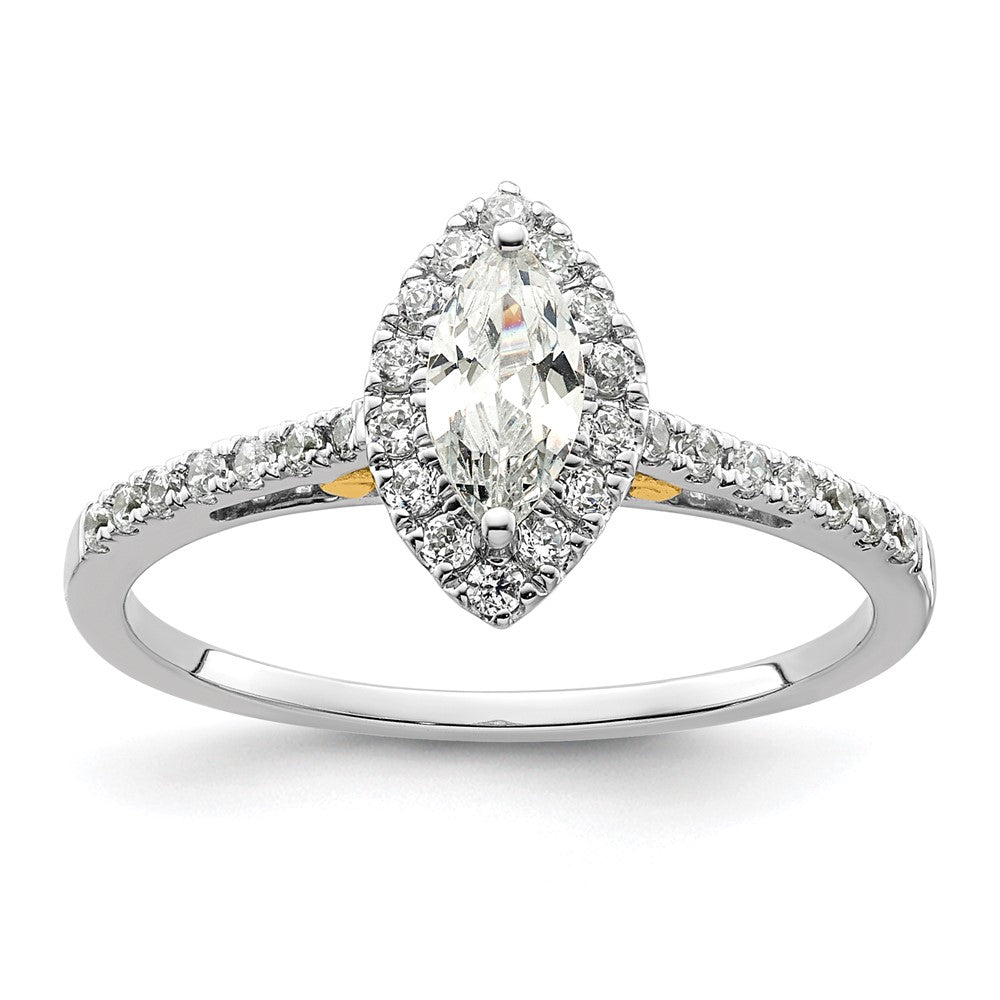 14k Two-tone Halo (Holds 1/2 carat (8x) Marquise Center) 1/4 carat Diamond Semi-mount Engagement Ring