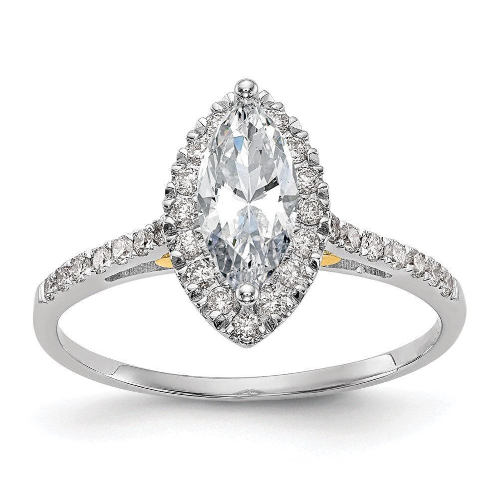 14k Two-tone Halo (Holds 1 carat (10x) Marquise Center) 1/4 carat Diamond Semi-mount Engagement Ring