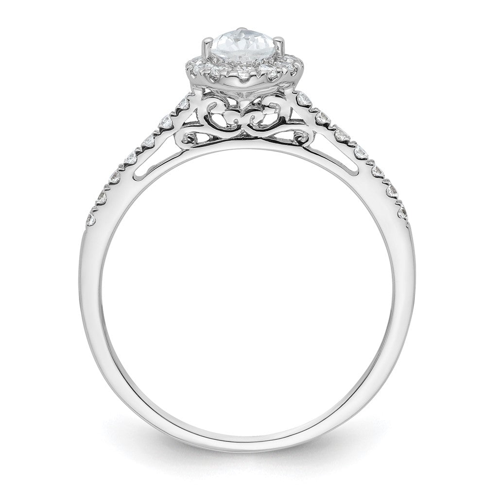 14k White Gold Halo (Holds 1/2 carat (6x) Pear Center) 1/4 carat Diamond Semi-mount Engagement Ring