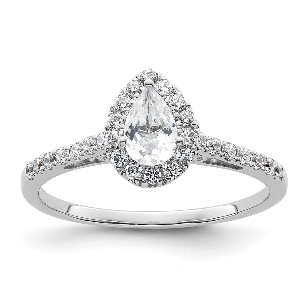 14k White Gold Halo (Holds 1/2 carat (6x) Pear Center) 1/4 carat Diamond Semi-mount Engagement Ring