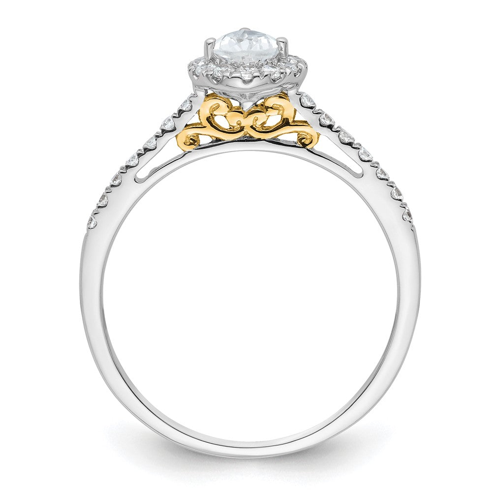 14k Two-tone Halo (Holds 1/2 carat (6x) Pear Center) 1/4 carat Diamond Semi-mount Engagement Ring