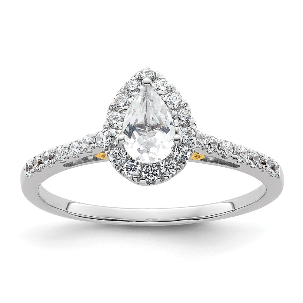 14k Two-tone Halo (Holds 1/2 carat (6x) Pear Center) 1/4 carat Diamond Semi-mount Engagement Ring