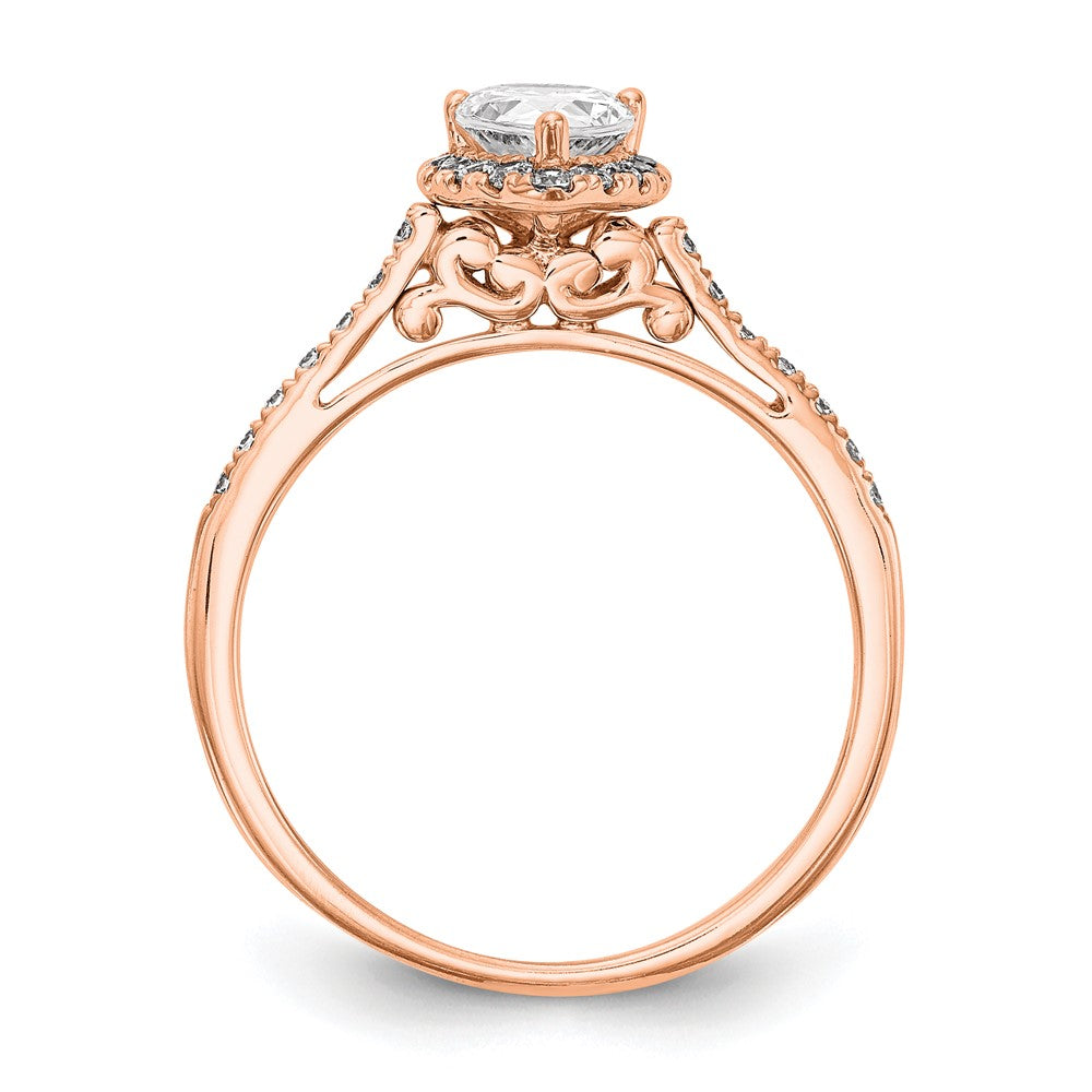 14k Rose Gold Pear Halo Diamond Semi-mount Engagement Ring