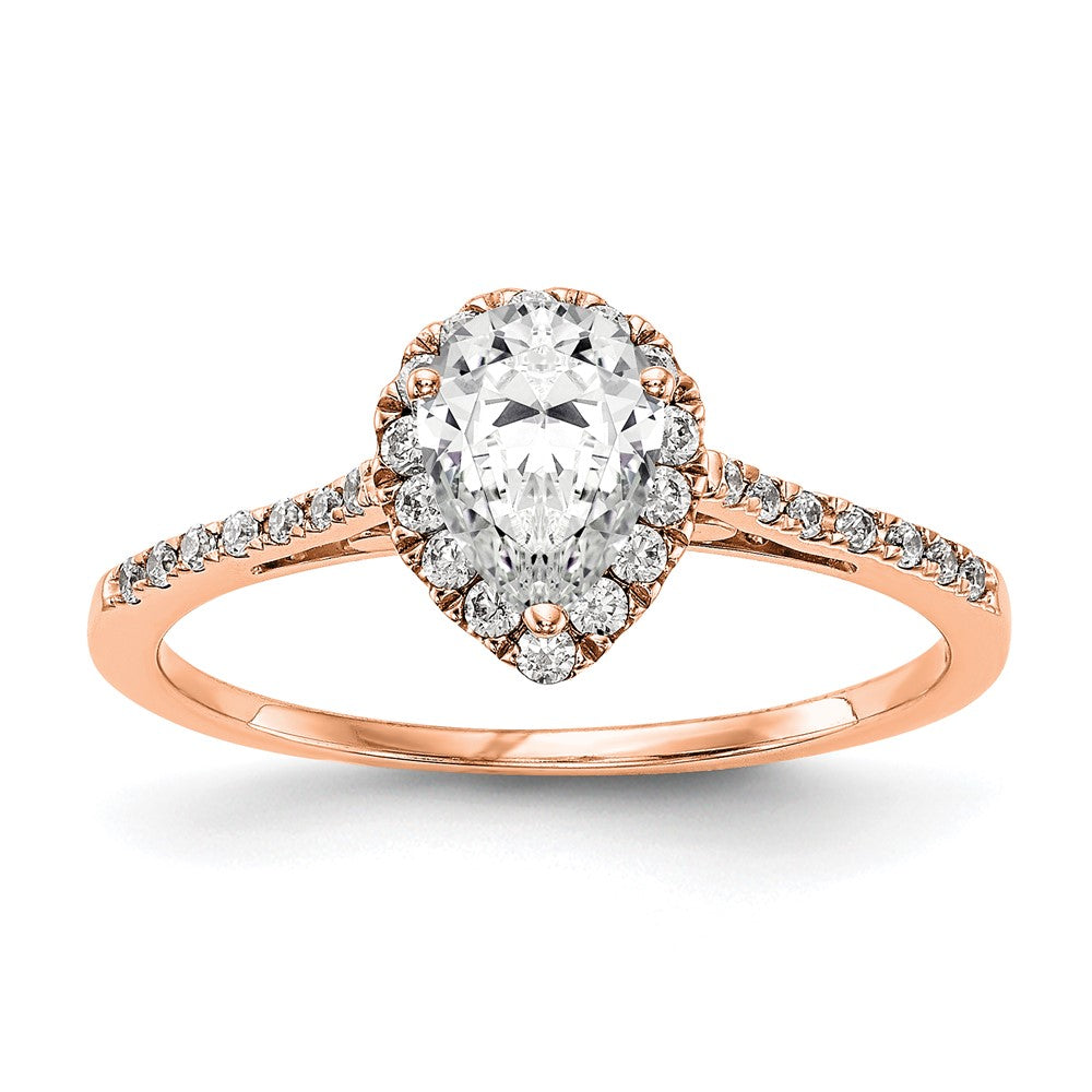 14k Rose Gold Pear Halo Diamond Semi-mount Engagement Ring