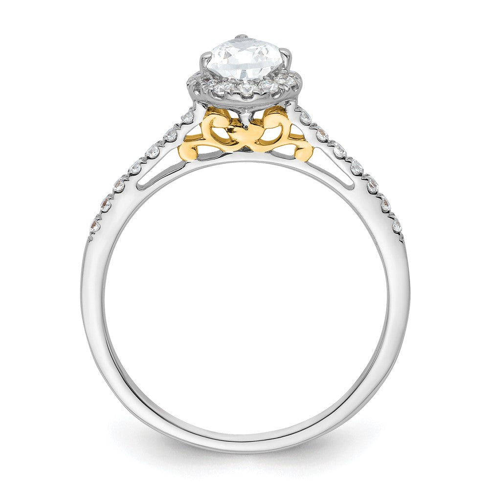 14k Two-tone Halo (Holds 3/4 carat (7x) Pear Center) 1/4 carat Diamond Semi-mount Engagement Ring