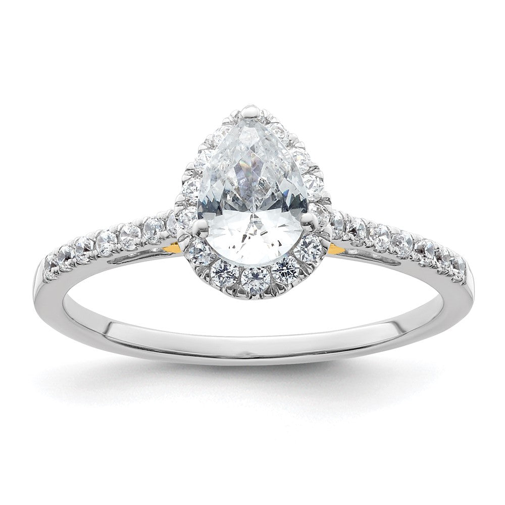 14k Two-tone Halo (Holds 3/4 carat (7x) Pear Center) 1/4 carat Diamond Semi-mount Engagement Ring