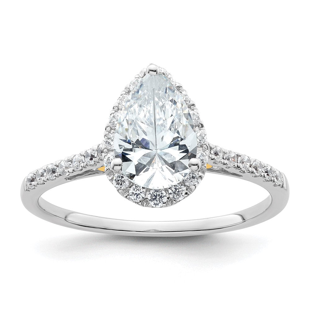 14k Two-tone Halo (Holds 1.5 carat (9x) Pear Center) 1/4 carat Diamond Semi-mount Engagement Ring