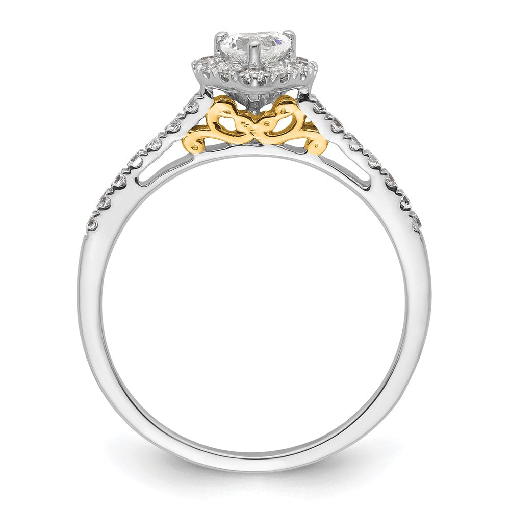 14k Two-tone Halo (Holds 1/4 carat () Heart Center) 1/4 carat Diamond Semi-mount Engagement Ring