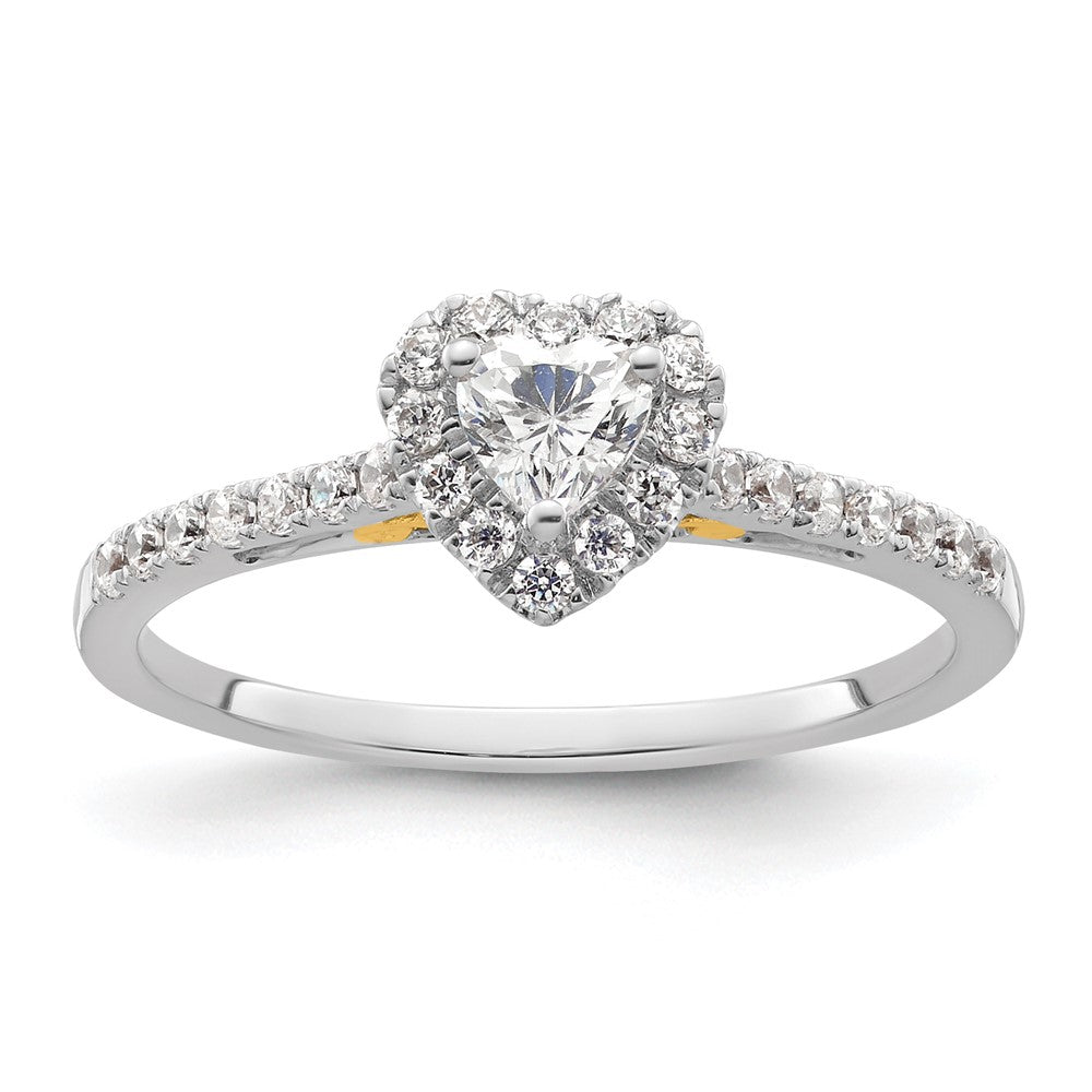 14k Two-tone Halo (Holds 1/4 carat () Heart Center) 1/4 carat Diamond Semi-mount Engagement Ring