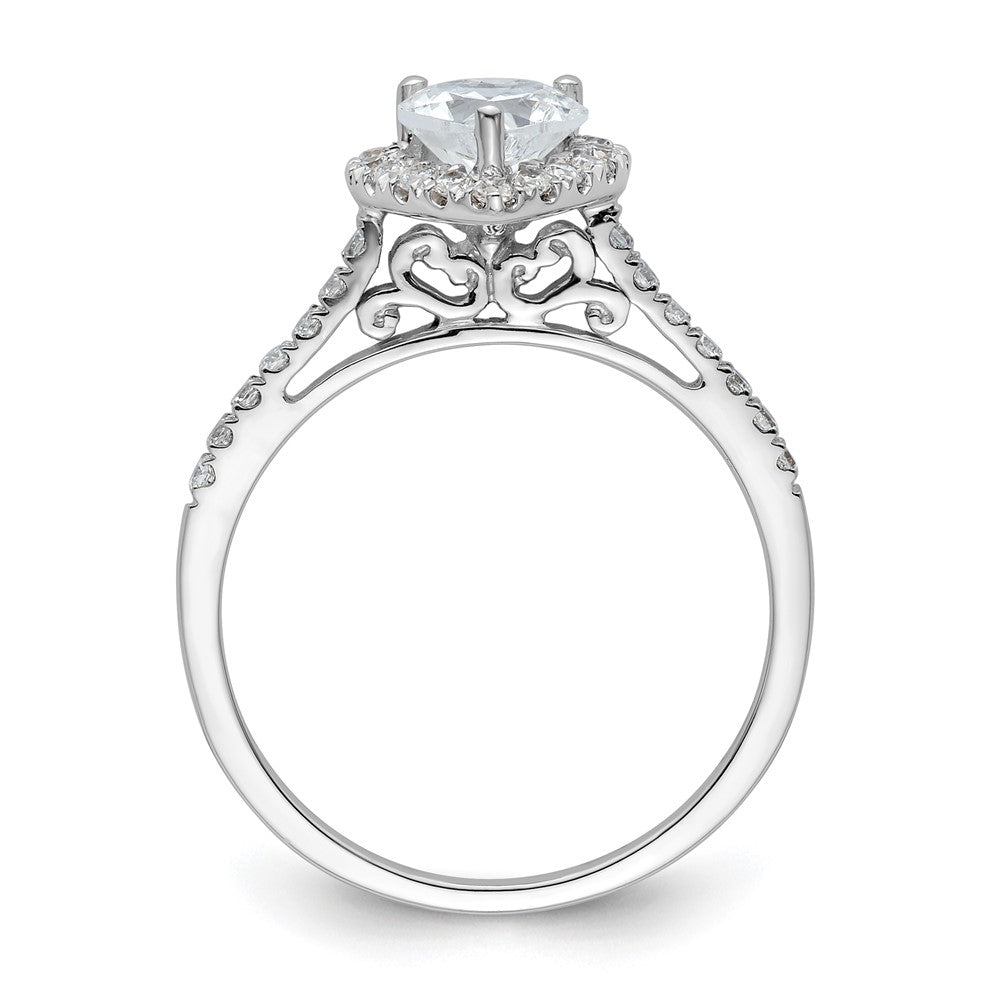 14k White Gold Halo (Holds 1/2 carat () Heart Center) 1/3 carat Diamond Semi-mount Engagement Ring