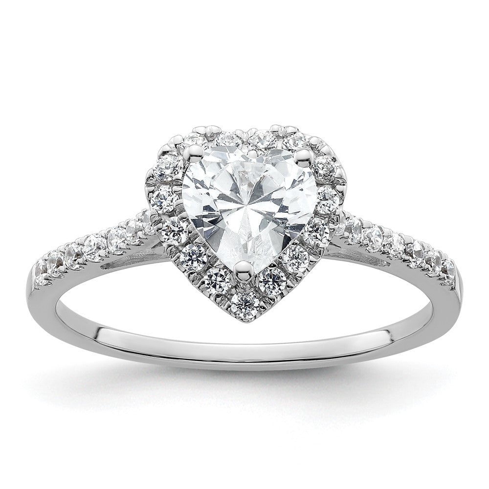 14k White Gold Halo (Holds 1/2 carat () Heart Center) 1/3 carat Diamond Semi-mount Engagement Ring