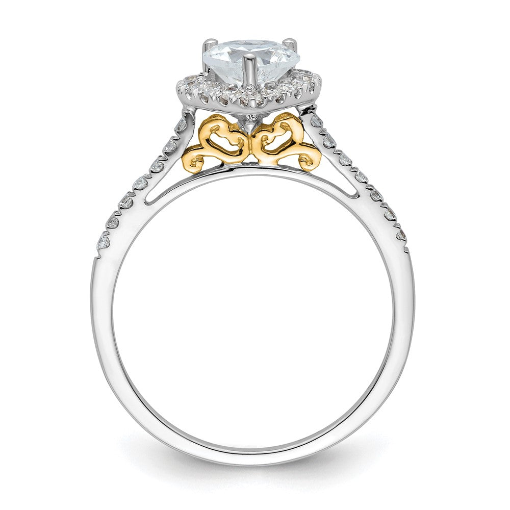 14k Two-tone Halo (Holds 1/2 carat () Heart Center) 1/3 carat Diamond Semi-mount Engagement Ring