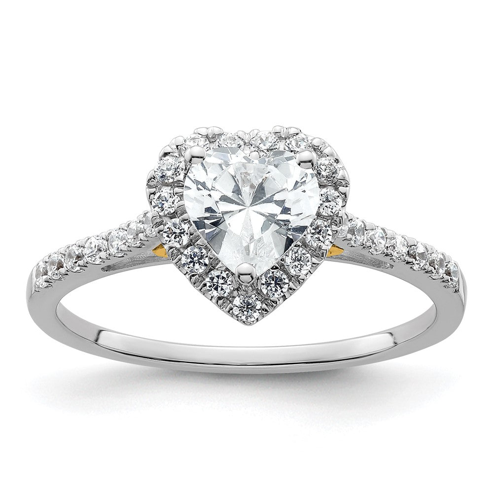 14k Two-tone Halo (Holds 1/2 carat () Heart Center) 1/3 carat Diamond Semi-mount Engagement Ring