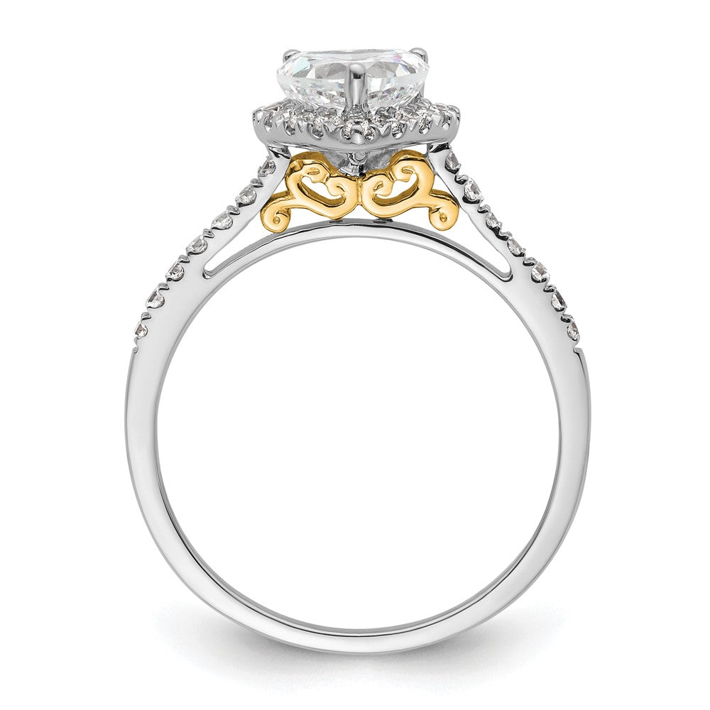 14k Two-tone Halo (Holds 3/4 carat () Heart Center) 1/3 carat Diamond Semi-mount Engagement Ring