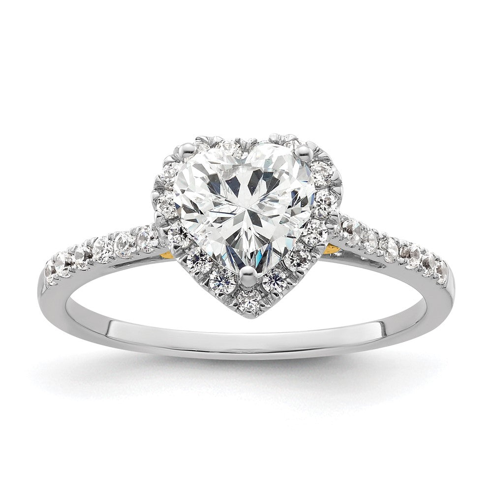 14k Two-tone Halo (Holds 3/4 carat () Heart Center) 1/3 carat Diamond Semi-mount Engagement Ring