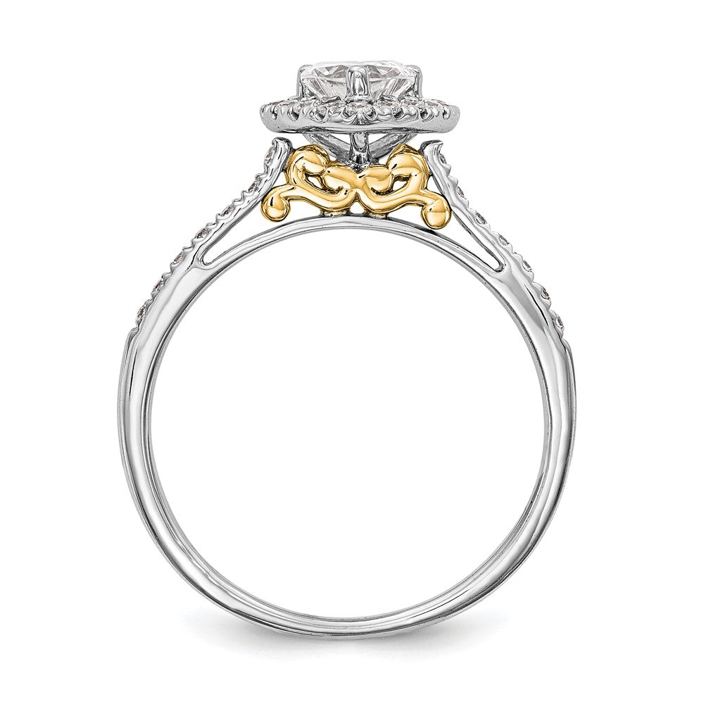 14k Two-tone Halo (Holds 1 carat () Heart Center) 1/3 carat Diamond Semi-mount Engagement Ring