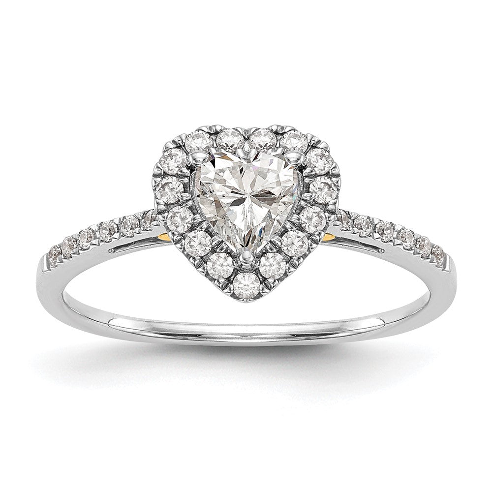 14k Two-tone Halo (Holds 1 carat () Heart Center) 1/3 carat Diamond Semi-mount Engagement Ring