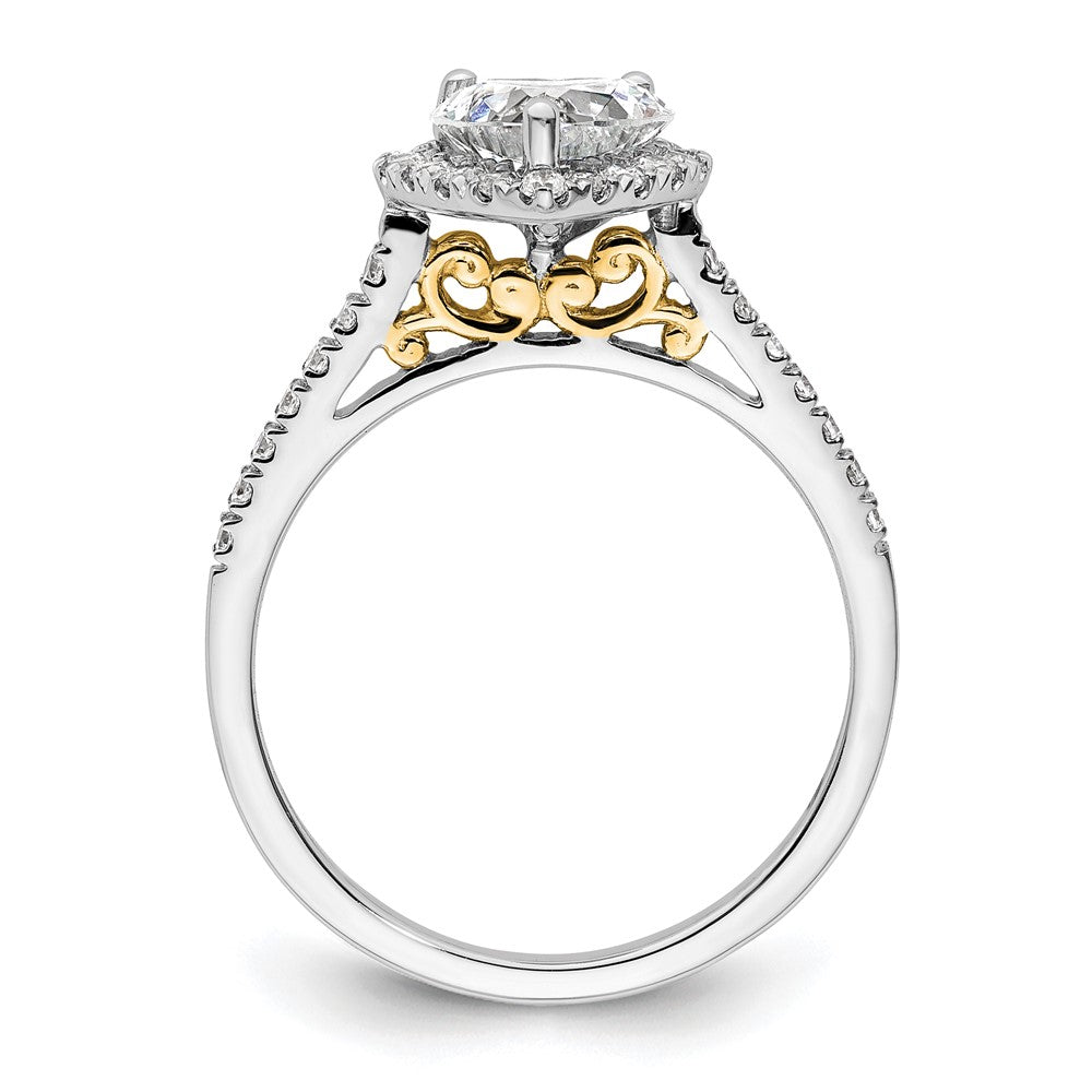 14k Two-tone Halo (Holds 1.5 carat () Heart Center) 1/3 carat Diamond Semi-mount Engagement Ring