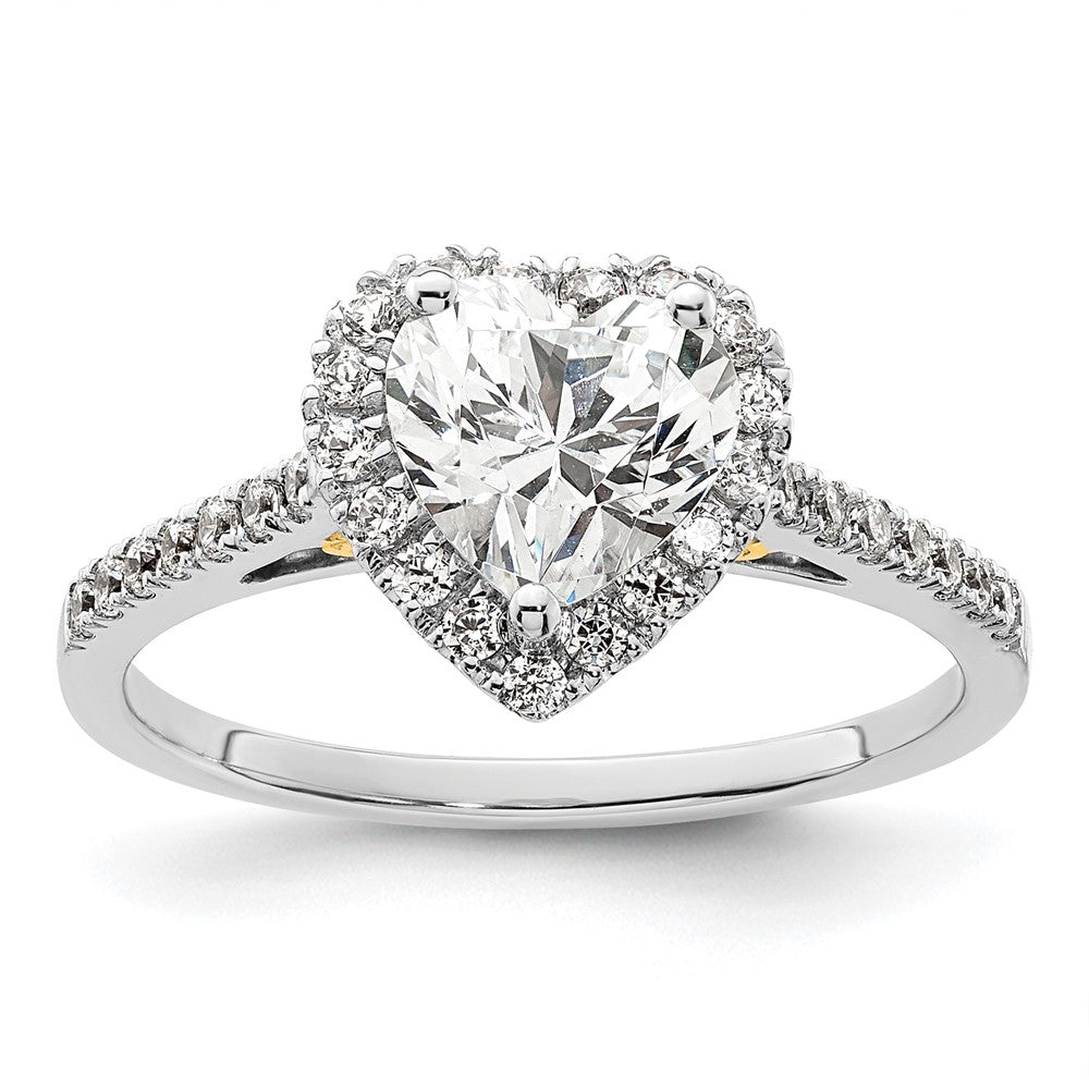 14k Two-tone Halo (Holds 1.5 carat () Heart Center) 1/3 carat Diamond Semi-mount Engagement Ring