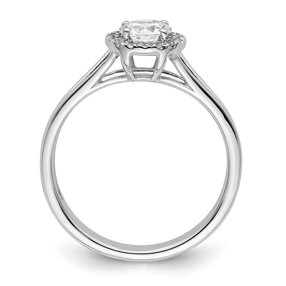 14k White Gold Halo (Holds 1/2 carat () Round Center) 1/10 carat Diamond Semi-mount Split Shank Engagement Ring