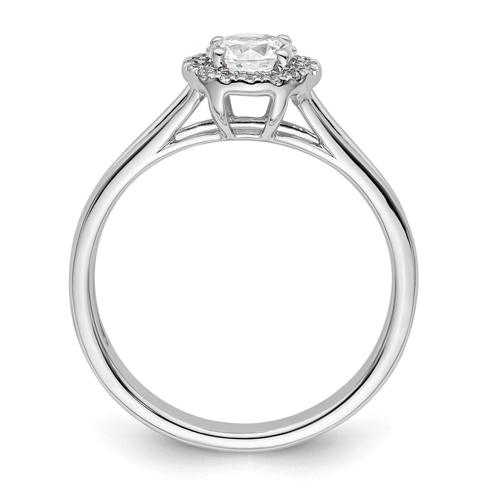 14k White Gold Halo (Holds 1/2 carat () Round Center) 1/10 carat Diamond Semi-mount Split Shank Engagement Ring