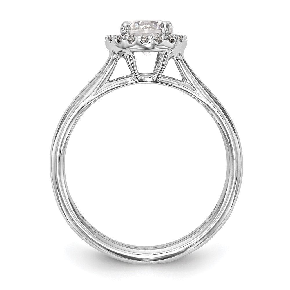 14k White Gold Halo (Holds 1 carat () Round Center) 1/8 carat Diamond Semi-mount Split Shank Engagement Ring