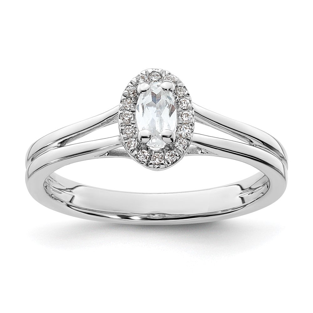 14k White Gold Halo (Holds 1/4 carat (5x) Oval Center) 1/20 carat Diamond Semi-mount Split Shank Engagement Ring