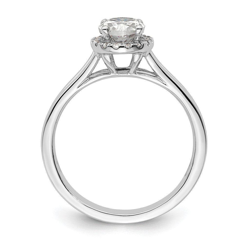 14k White Gold Halo (Holds 3/4 carat (7.7x) Oval Center) 1/10 carat Diamond Semi-mount Split Shank Engagement Ring