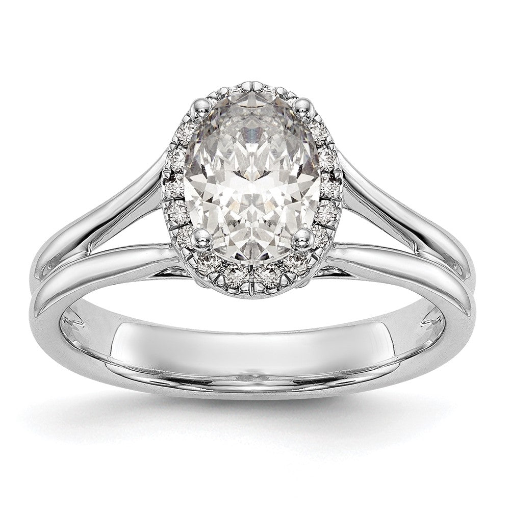 14k White Gold Halo (Holds 1 carat (8x) Oval Center) 1/8 carat Diamond Semi-mount Split Shank Engagement Ring