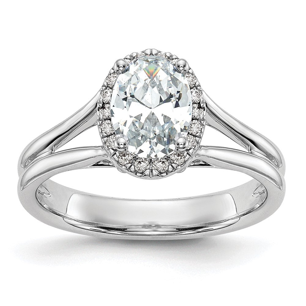 14k White Gold Halo (Holds 1 carat (8x) Oval Center) 1/8 carat Diamond Semi-mount Split Shank Engagement Ring