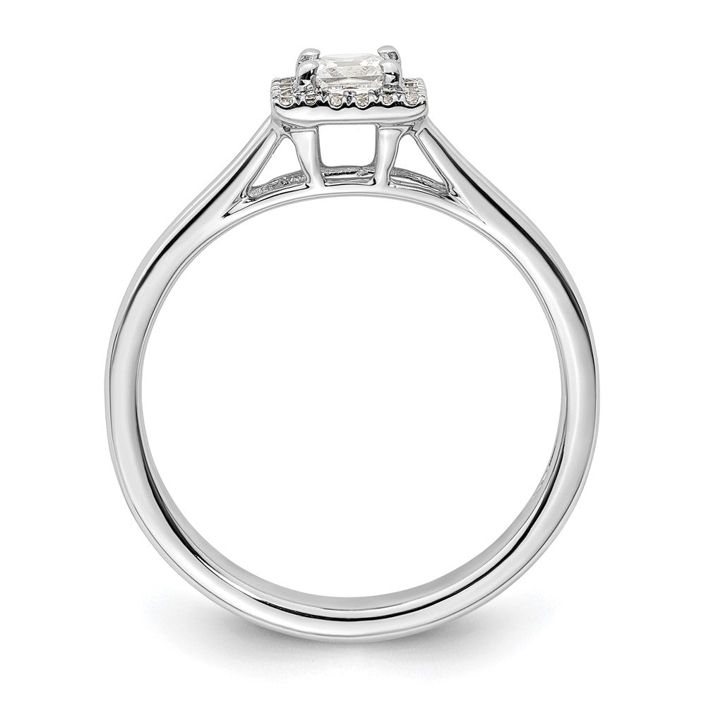 14k White Gold Halo (Holds 1/4 carat () Princess Center) 1/15 carat Diamond Semi-mount Split Shank Engagement Ring