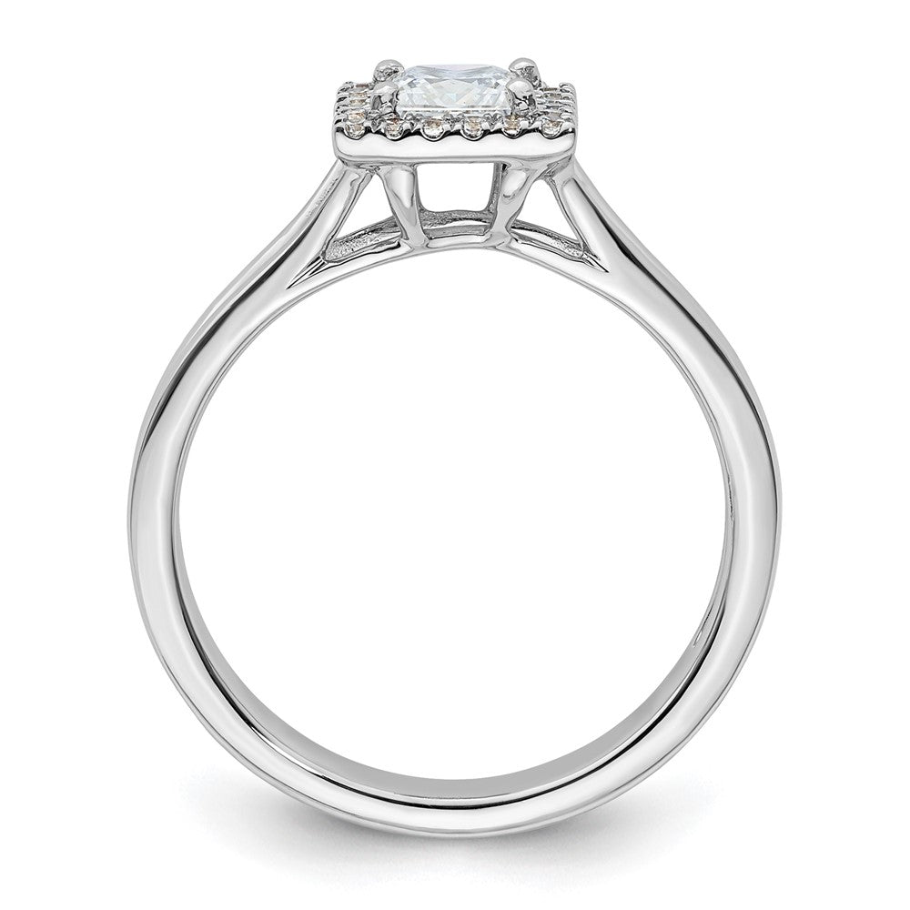 14k White Gold Halo (Holds 1/2 carat () Princess Center) 1/8 carat Diamond Semi-mount Split Shank Engagement Ring