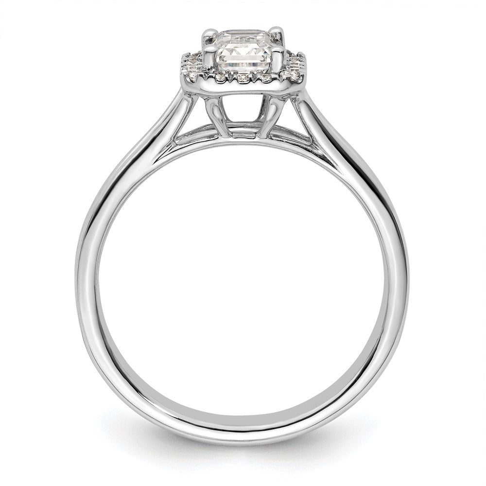 14k White Gold Halo (Holds 3/4 carat (5.7x) Emerald-cut Center) 1/10 carat Diamond Semi-mount Split Shank Engagement Ring